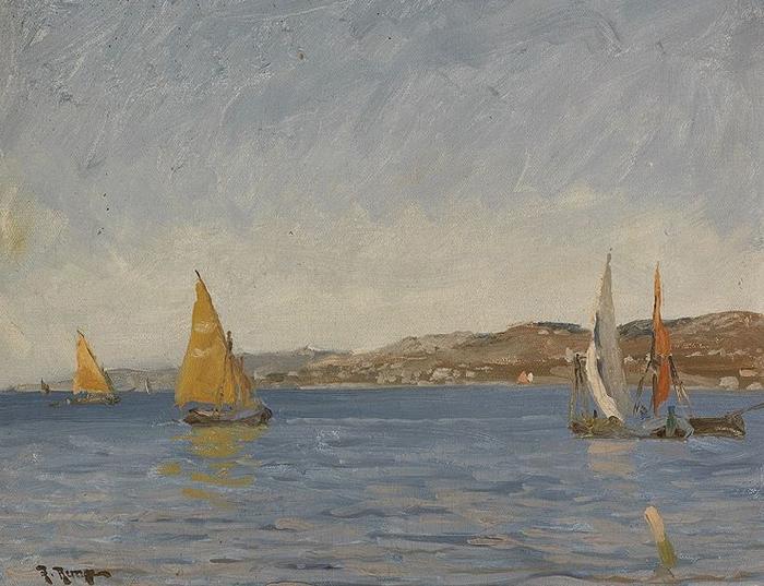 Julius Ludwig Friedrich Runge Segelboote vor der Kuste an einem Sonnentag oil painting picture
